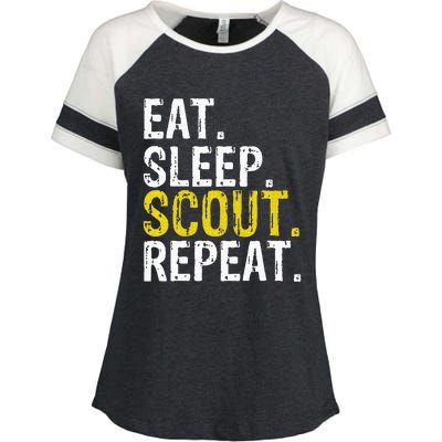 Eat Sleep Scout Repeat Gift Camping Backpacking Enza Ladies Jersey Colorblock Tee