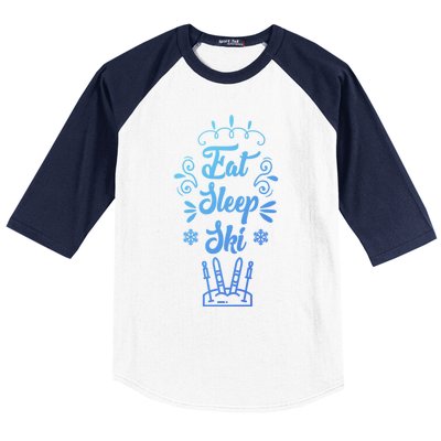 Eat Sleep Ski Skier Gift Baseball Sleeve Shirt