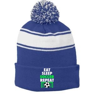 Eat Sleep Soccer Repeat Cool Soccer Lover Sport Player Tee Gift Stripe Pom Pom Beanie