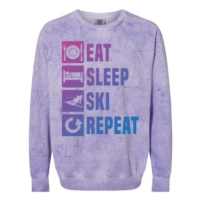 Eat Sleep Ski Repeat Ladies Ski Gift Colorblast Crewneck Sweatshirt