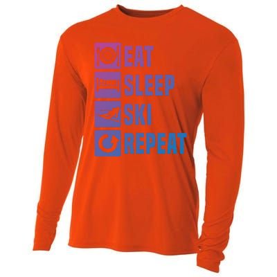 Eat Sleep Ski Repeat Ladies Ski Gift Cooling Performance Long Sleeve Crew