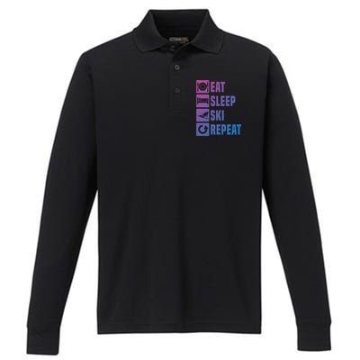 Eat Sleep Ski Repeat Ladies Ski Gift Performance Long Sleeve Polo