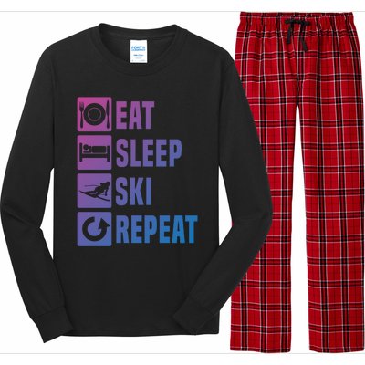 Eat Sleep Ski Repeat Ladies Ski Gift Long Sleeve Pajama Set