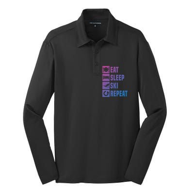 Eat Sleep Ski Repeat Ladies Ski Gift Silk Touch Performance Long Sleeve Polo