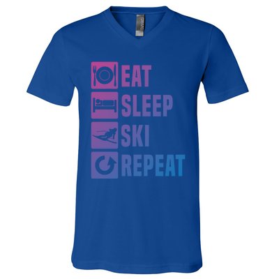 Eat Sleep Ski Repeat Ladies Ski Gift V-Neck T-Shirt