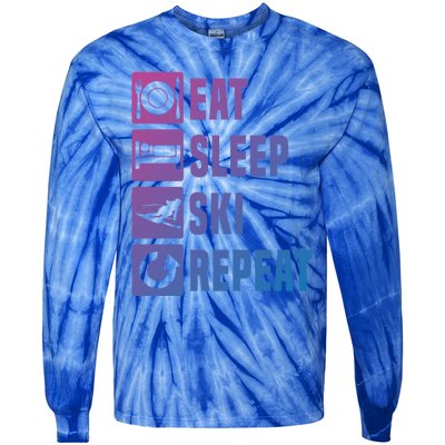 Eat Sleep Ski Repeat Ladies Ski Gift Tie-Dye Long Sleeve Shirt