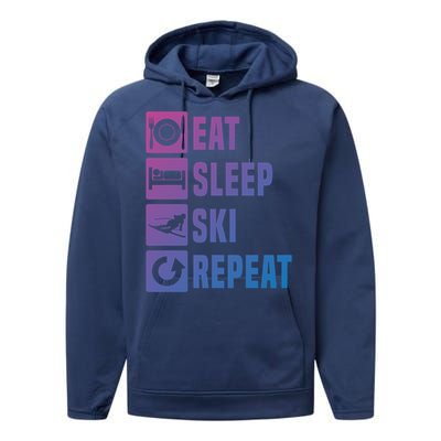 Eat Sleep Ski Repeat Ladies Ski Gift Performance Fleece Hoodie