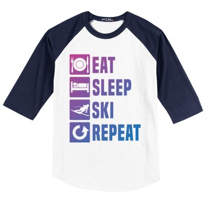 Eat Sleep Ski Repeat Ladies Ski Gift Baseball Sleeve Shirt