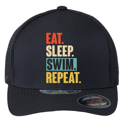Eat Sleep Swim Repeat Funny Retro Vintage Swimming Swimmer Flexfit Unipanel Trucker Cap