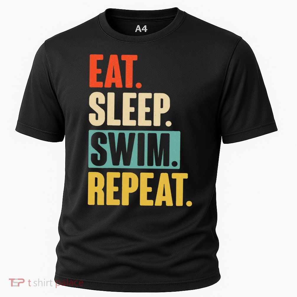 Eat Sleep Swim Repeat Funny Retro Vintage Swimming Swimmer Performance Shirt