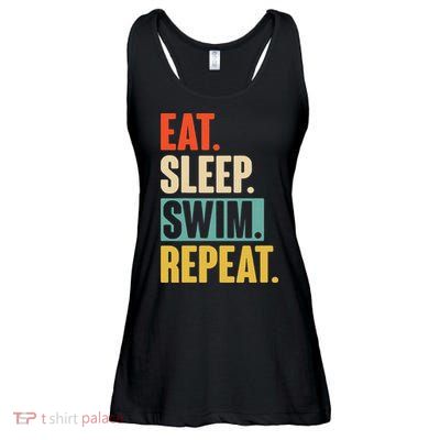 Eat Sleep Swim Repeat Funny Retro Vintage Swimming Swimmer Ladies Essential Flowy Tank