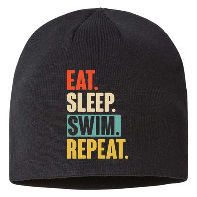 Eat Sleep Swim Repeat Funny Retro Vintage Swimming Swimmer Sustainable Beanie