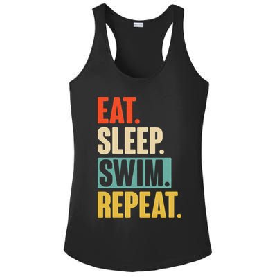 Eat Sleep Swim Repeat Funny Retro Vintage Swimming Swimmer Ladies PosiCharge Competitor Racerback Tank