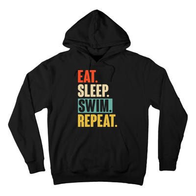 Eat Sleep Swim Repeat Funny Retro Vintage Swimming Swimmer Tall Hoodie