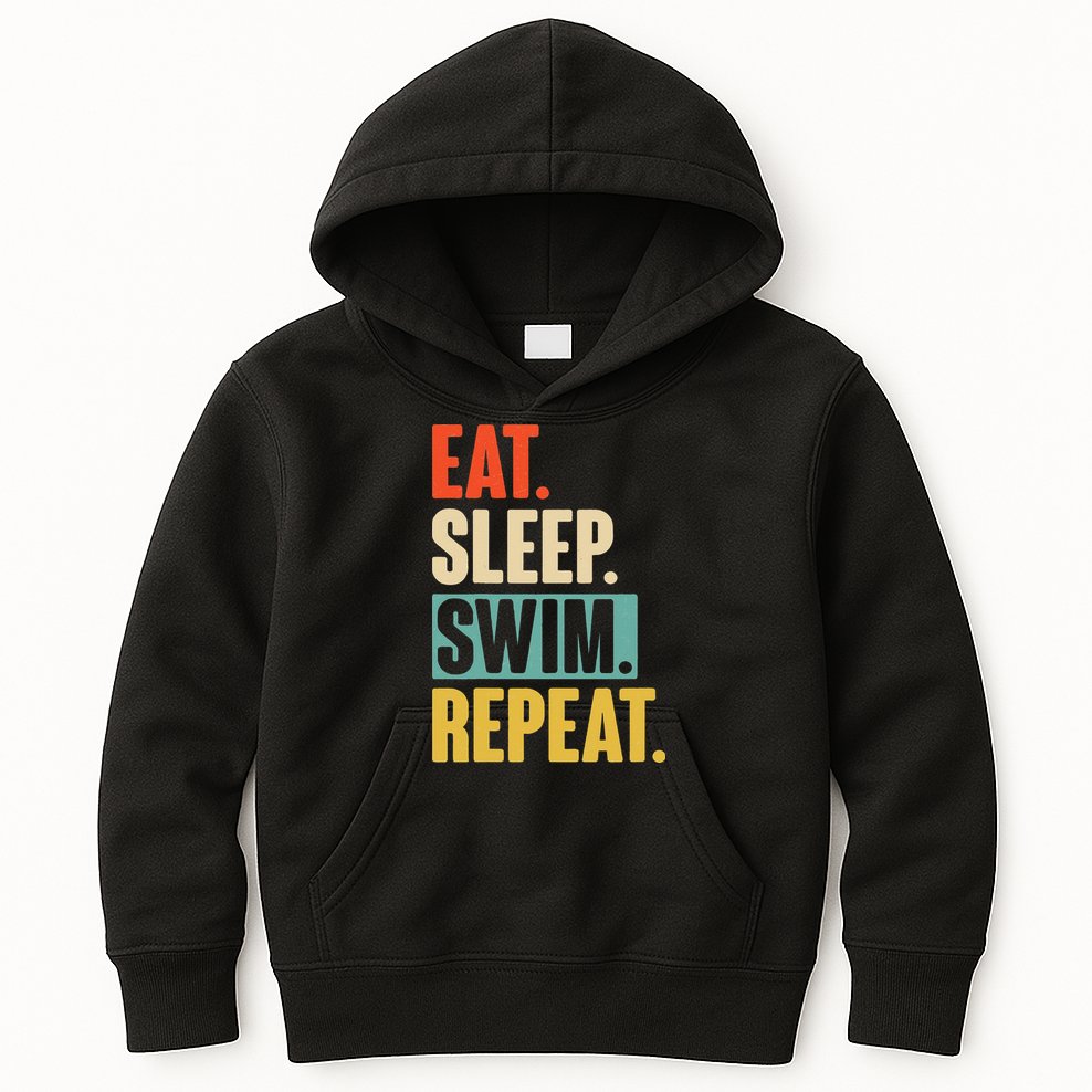 Eat Sleep Swim Repeat Funny Retro Vintage Swimming Swimmer Kids Hoodie