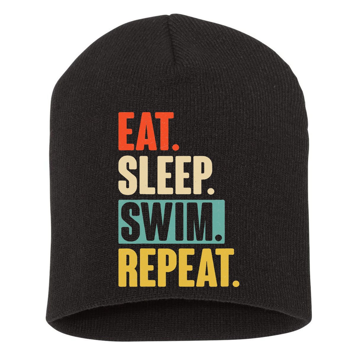Eat Sleep Swim Repeat Funny Retro Vintage Swimming Swimmer Short Acrylic Beanie