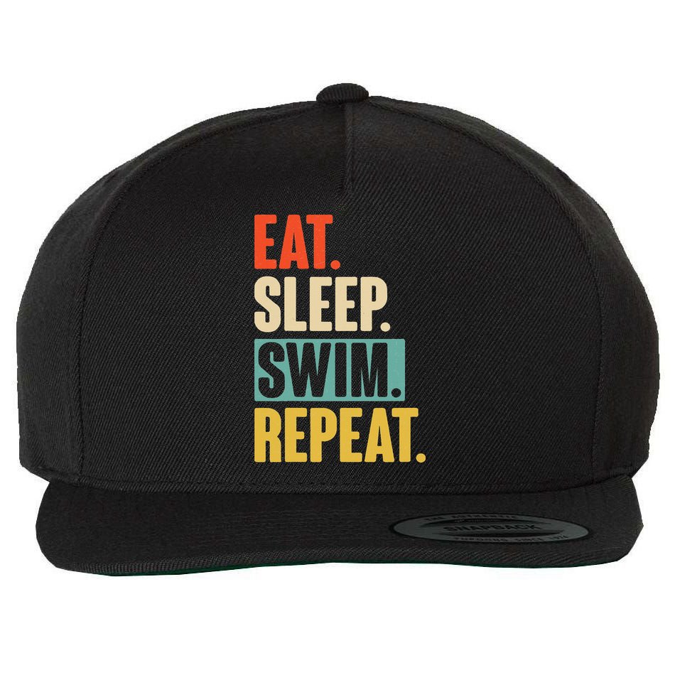 Eat Sleep Swim Repeat Funny Retro Vintage Swimming Swimmer Wool Snapback Cap