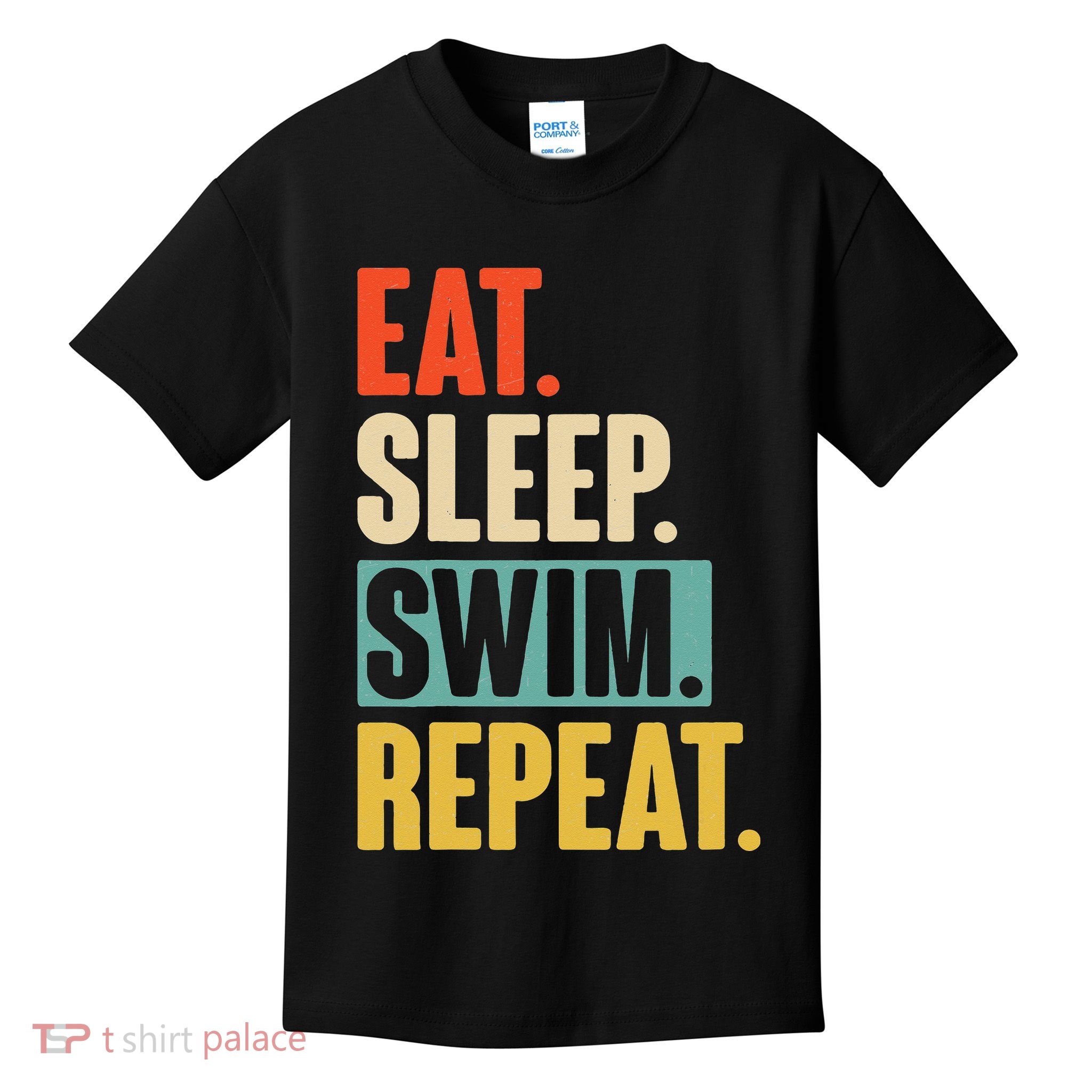 Eat Sleep Swim Repeat Funny Retro Vintage Swimming Swimmer Kids T-Shirt