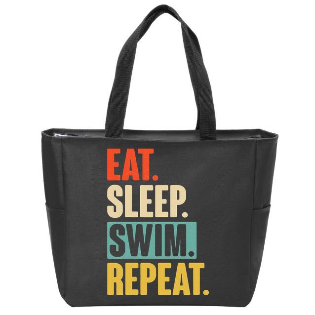 Eat Sleep Swim Repeat Funny Retro Vintage Swimming Swimmer Zip Tote Bag