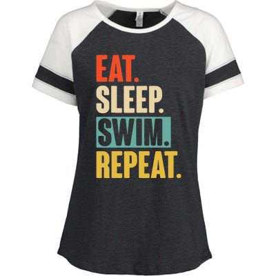 Eat Sleep Swim Repeat Funny Retro Vintage Swimming Swimmer Enza Ladies Jersey Colorblock Tee