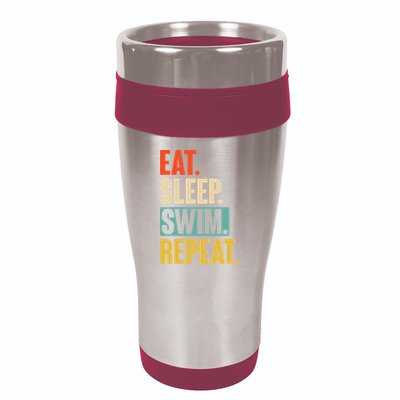 Eat Sleep Swim Repeat Funny Retro Vintage Swimming Swimmer 16oz Travel Tumbler