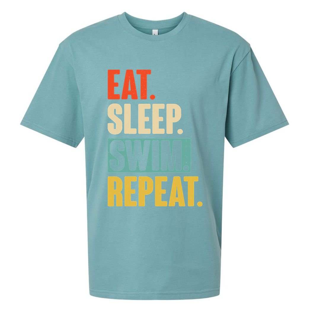Eat Sleep Swim Repeat Funny Retro Vintage Swimming Swimmer Sueded Cloud Jersey T-Shirt