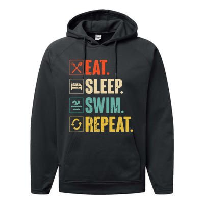 Eat Sleep Swim Repeat Swimming Swimmer Gift Performance Fleece Hoodie