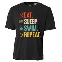 Eat Sleep Swim Repeat Swimming Swimmer Gift Cooling Performance Crew T-Shirt