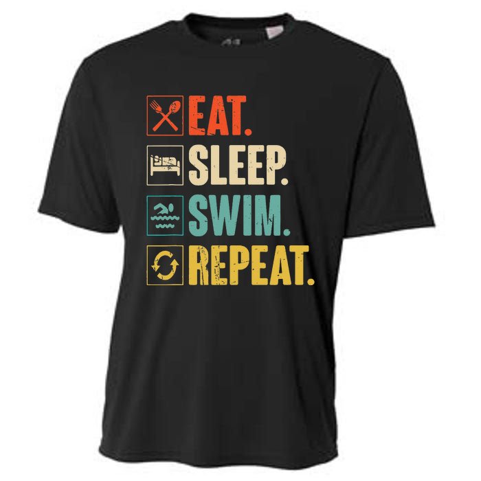 Eat Sleep Swim Repeat Swimming Swimmer Gift Cooling Performance Crew T-Shirt