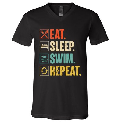 Eat Sleep Swim Repeat Swimming Swimmer Gift V-Neck T-Shirt