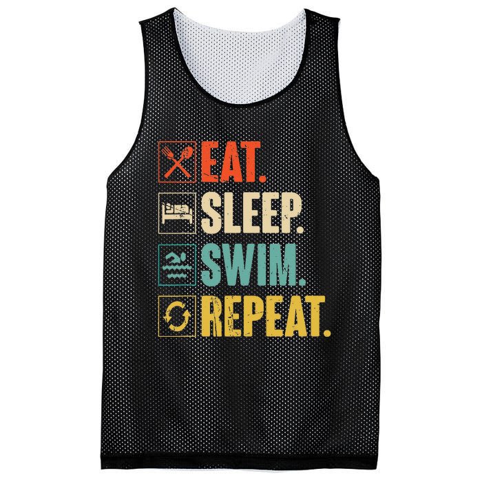 Eat Sleep Swim Repeat Swimming Swimmer Gift Mesh Reversible Basketball Jersey Tank