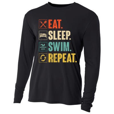 Eat Sleep Swim Repeat Swimming Swimmer Gift Cooling Performance Long Sleeve Crew