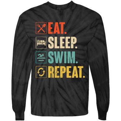 Eat Sleep Swim Repeat Swimming Swimmer Gift Tie-Dye Long Sleeve Shirt