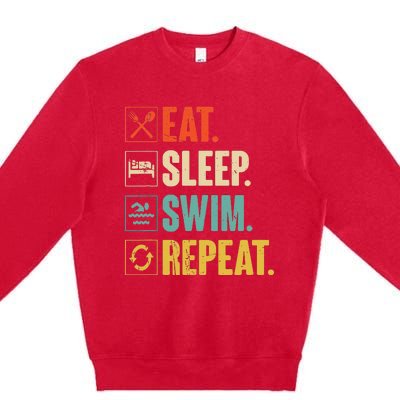 Eat Sleep Swim Repeat Swimming Swimmer Gift Premium Crewneck Sweatshirt