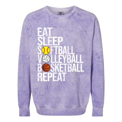 Eat Sleep Softball Volleyball Basketball Repeat Funny Sport Funny Gift Colorblast Crewneck Sweatshirt