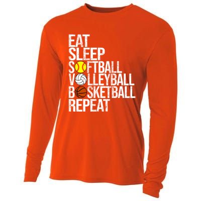 Eat Sleep Softball Volleyball Basketball Repeat Funny Sport Funny Gift Cooling Performance Long Sleeve Crew