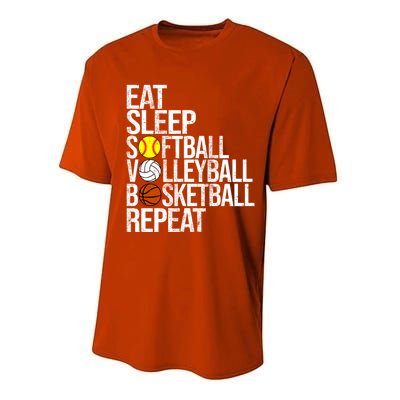 Eat Sleep Softball Volleyball Basketball Repeat Funny Sport Funny Gift Performance Sprint T-Shirt