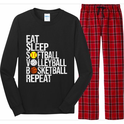 Eat Sleep Softball Volleyball Basketball Repeat Funny Sport Funny Gift Long Sleeve Pajama Set