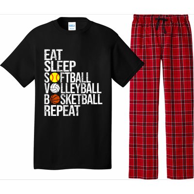 Eat Sleep Softball Volleyball Basketball Repeat Funny Sport Funny Gift Pajama Set