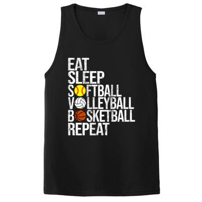 Eat Sleep Softball Volleyball Basketball Repeat Funny Sport Funny Gift PosiCharge Competitor Tank