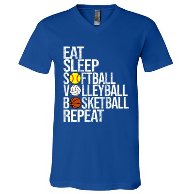 Eat Sleep Softball Volleyball Basketball Repeat Funny Sport Funny Gift V-Neck T-Shirt