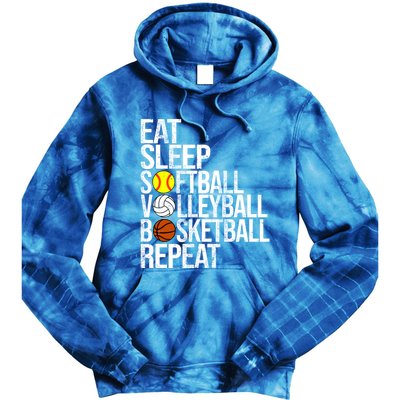 Eat Sleep Softball Volleyball Basketball Repeat Funny Sport Funny Gift Tie Dye Hoodie