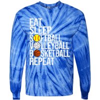 Eat Sleep Softball Volleyball Basketball Repeat Funny Sport Funny Gift Tie-Dye Long Sleeve Shirt