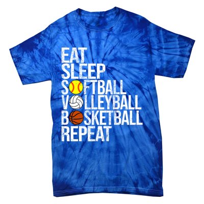 Eat Sleep Softball Volleyball Basketball Repeat Funny Sport Funny Gift Tie-Dye T-Shirt