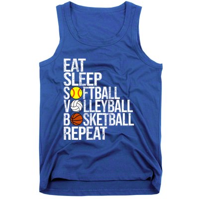 Eat Sleep Softball Volleyball Basketball Repeat Funny Sport Funny Gift Tank Top