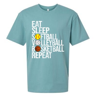 Eat Sleep Softball Volleyball Basketball Repeat Funny Sport Funny Gift Sueded Cloud Jersey T-Shirt