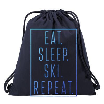 Eat Sleep Ski Repeat Funny Gift Vintage Gift Drawstring Bag