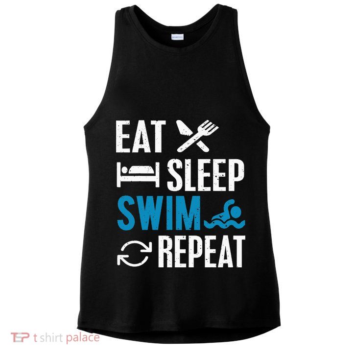 Eat Sleep Swim Repeat funny Swimming Lovers Ladies PosiCharge Tri-Blend Wicking Tank
