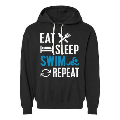 Eat Sleep Swim Repeat funny Swimming Lovers Garment-Dyed Fleece Hoodie