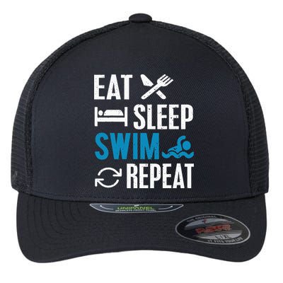 Eat Sleep Swim Repeat funny Swimming Lovers Flexfit Unipanel Trucker Cap